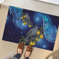 New Zealand Kokako Bird Rubber Doormat Kowhai Galaxy Style Polynesian Pattern