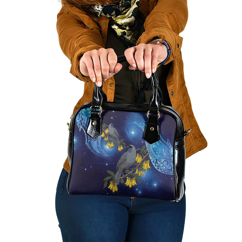 New Zealand Kokako Bird Shoulder Handbag Kowhai Galaxy Style Polynesian Pattern LT22 One Size Blue - Polynesian Pride
