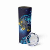 New Zealand Kokako Bird Skinny Tumbler Kowhai Galaxy Style Polynesian Pattern