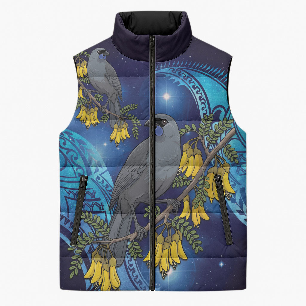 New Zealand Kokako Bird Sleeveless Puffer Jacket Kowhai Galaxy Style Polynesian Pattern LT22 Unisex Blue - Polynesian Pride
