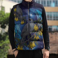 New Zealand Kokako Bird Sleeveless Puffer Jacket Kowhai Galaxy Style Polynesian Pattern