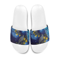 New Zealand Kokako Bird Slide Sandals Kowhai Galaxy Style Polynesian Pattern