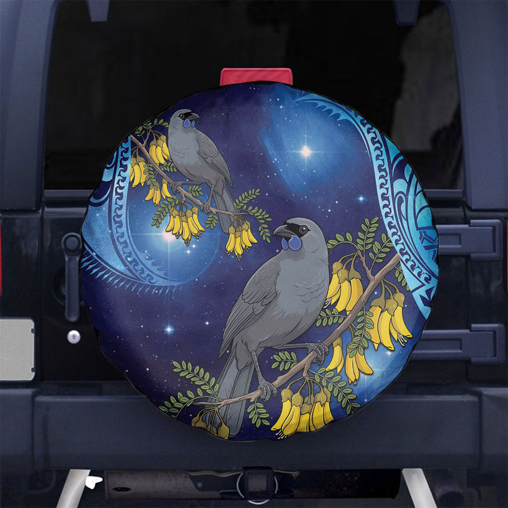 New Zealand Kokako Bird Spare Tire Cover Kowhai Galaxy Style Polynesian Pattern LT22 No hole Blue - Polynesian Pride