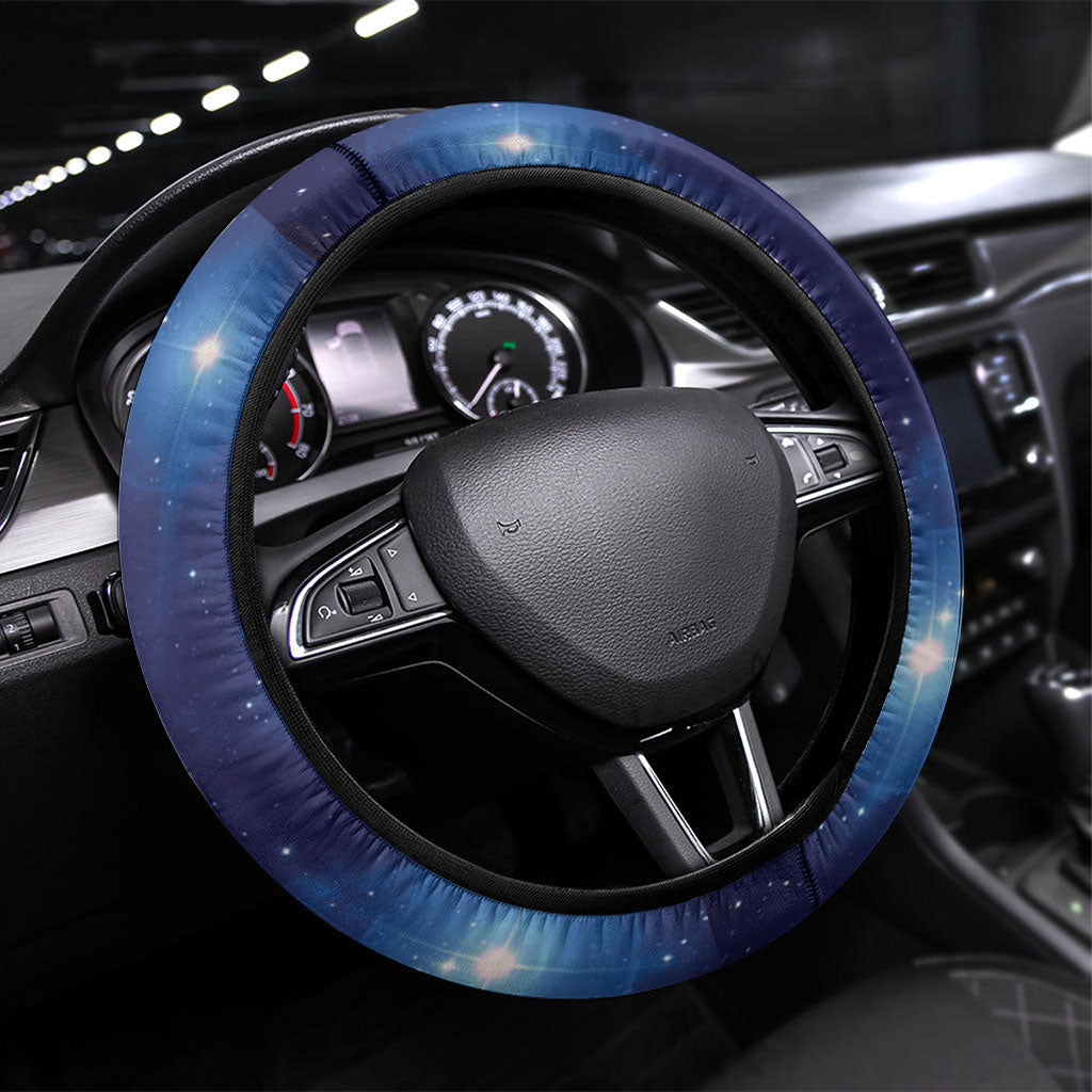New Zealand Kokako Bird Steering Wheel Cover Kowhai Galaxy Style Polynesian Pattern LT22 Universal Fit Blue - Polynesian Pride