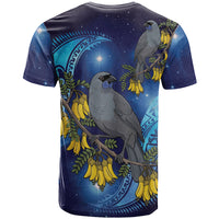 New Zealand Kokako Bird T Shirt Kowhai Galaxy Style Polynesian Pattern