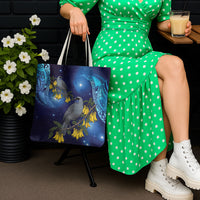 New Zealand Kokako Bird Tote Bag Kowhai Galaxy Style Polynesian Pattern