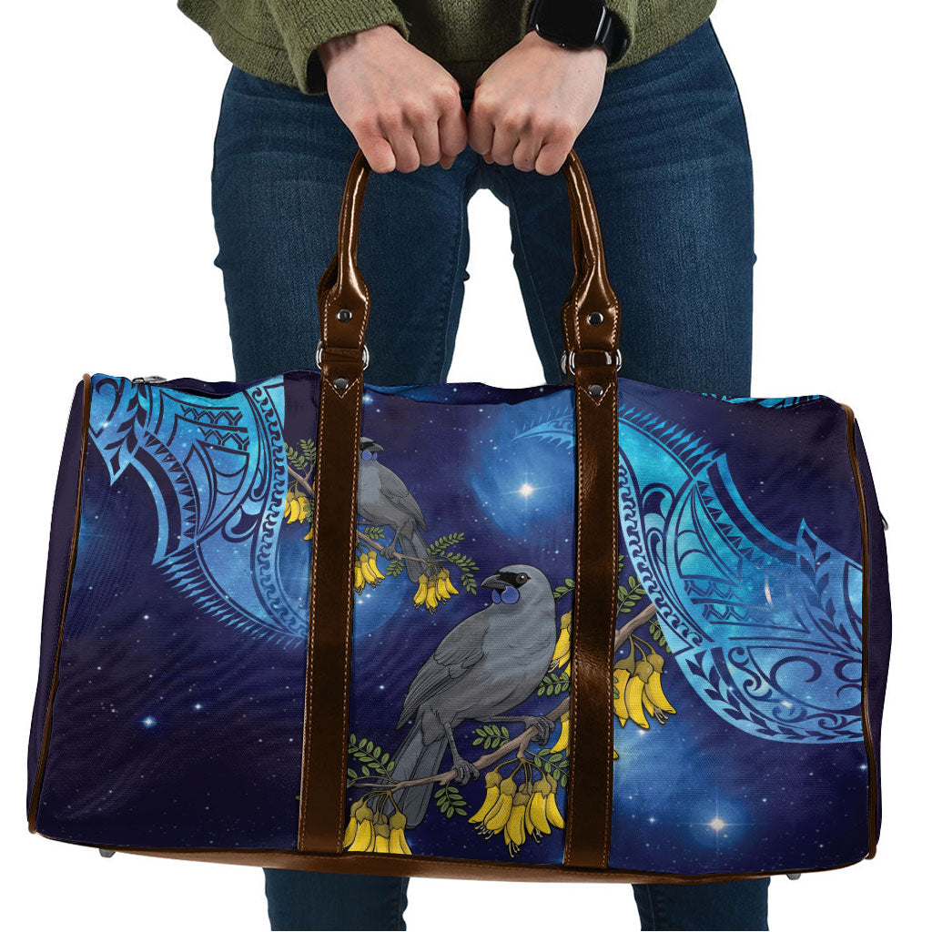 New Zealand Kokako Bird Travel Bag Kowhai Galaxy Style Polynesian Pattern LT22 Blue - Polynesian Pride