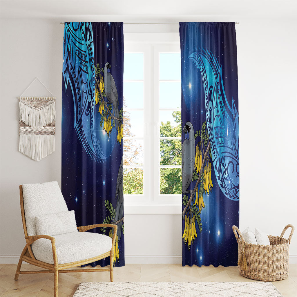 New Zealand Kokako Bird Window Curtain Kowhai Galaxy Style Polynesian Pattern