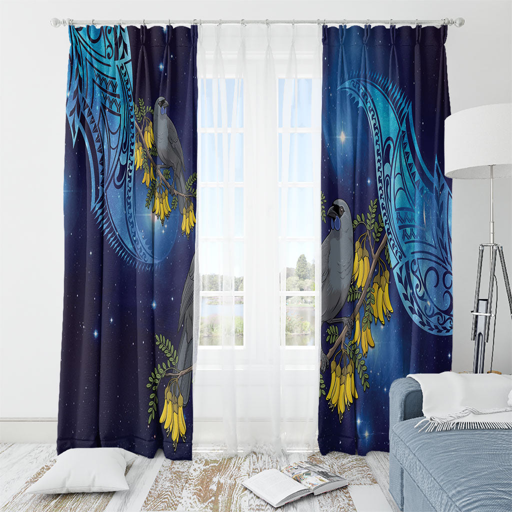New Zealand Kokako Bird Window Curtain Kowhai Galaxy Style Polynesian Pattern