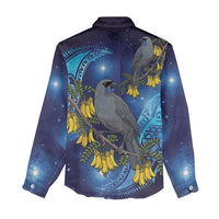 New Zealand Kokako Bird Women Casual Shirt Kowhai Galaxy Style Polynesian Pattern