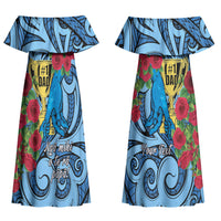 Personalised New Zealand Father's Day Couples Matching Off Shoulder Maxi Dress and Hawaiian Shirt Best Dad Trophy Red Rose Maori Pattern LT22 - Polynesian Pride