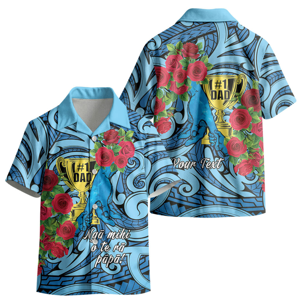 Personalised New Zealand Father's Day Kid Hawaiian Shirt Best Dad Trophy Red Rose Maori Pattern LT22 - Polynesian Pride