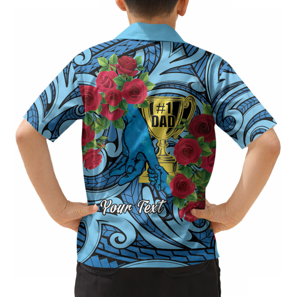 Personalised New Zealand Father's Day Kid Hawaiian Shirt Best Dad Trophy Red Rose Maori Pattern LT22 - Polynesian Pride
