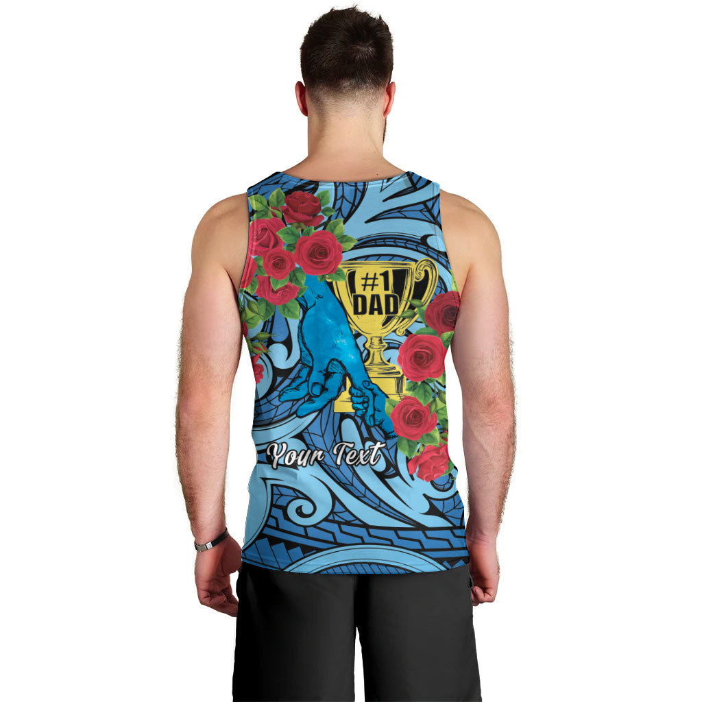 Personalised New Zealand Father's Day Men Tank Top Best Dad Trophy Red Rose Maori Pattern LT22 - Polynesian Pride