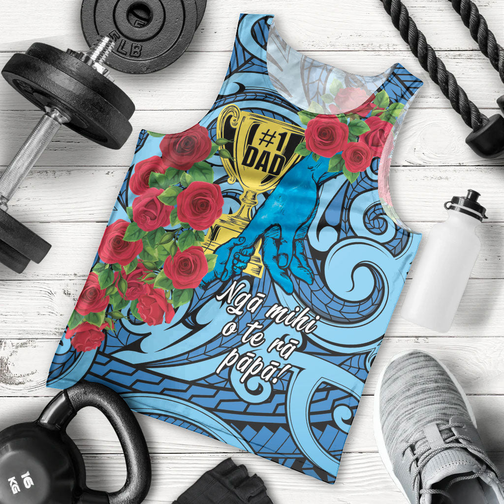 Personalised New Zealand Father's Day Men Tank Top Best Dad Trophy Red Rose Maori Pattern LT22 - Polynesian Pride