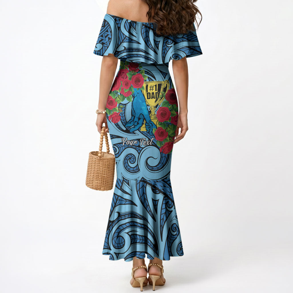 Personalised New Zealand Father's Day Mermaid Dress Best Dad Trophy Red Rose Maori Pattern LT22 - Polynesian Pride