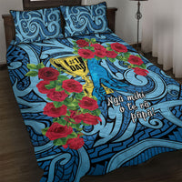 New Zealand Father's Day Quilt Bed Set Best Dad Trophy Red Rose Maori Pattern LT22 Blue - Polynesian Pride