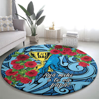 New Zealand Father's Day Round Carpet Best Dad Trophy Red Rose Maori Pattern LT22 - Polynesian Pride