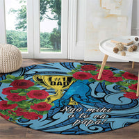 New Zealand Father's Day Round Carpet Best Dad Trophy Red Rose Maori Pattern LT22 - Polynesian Pride