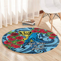 New Zealand Father's Day Round Carpet Best Dad Trophy Red Rose Maori Pattern LT22 - Polynesian Pride