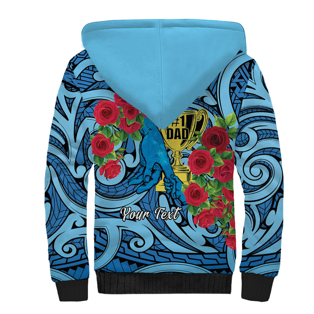 Personalised New Zealand Father's Day Sherpa Hoodie Best Dad Trophy Red Rose Maori Pattern LT22 - Polynesian Pride