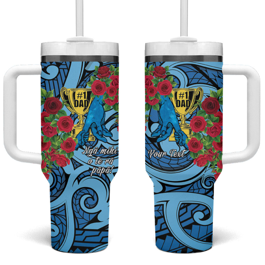 Personalised New Zealand Father's Day Tumbler With Handle Best Dad Trophy Red Rose Maori Pattern LT22 One Size: 40 oz Blue - Polynesian Pride