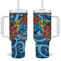 Personalised New Zealand Father's Day Tumbler With Handle Best Dad Trophy Red Rose Maori Pattern LT22 One Size: 40 oz Blue - Polynesian Pride
