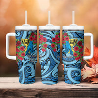 Personalised New Zealand Father's Day Tumbler With Handle Best Dad Trophy Red Rose Maori Pattern LT22 - Polynesian Pride