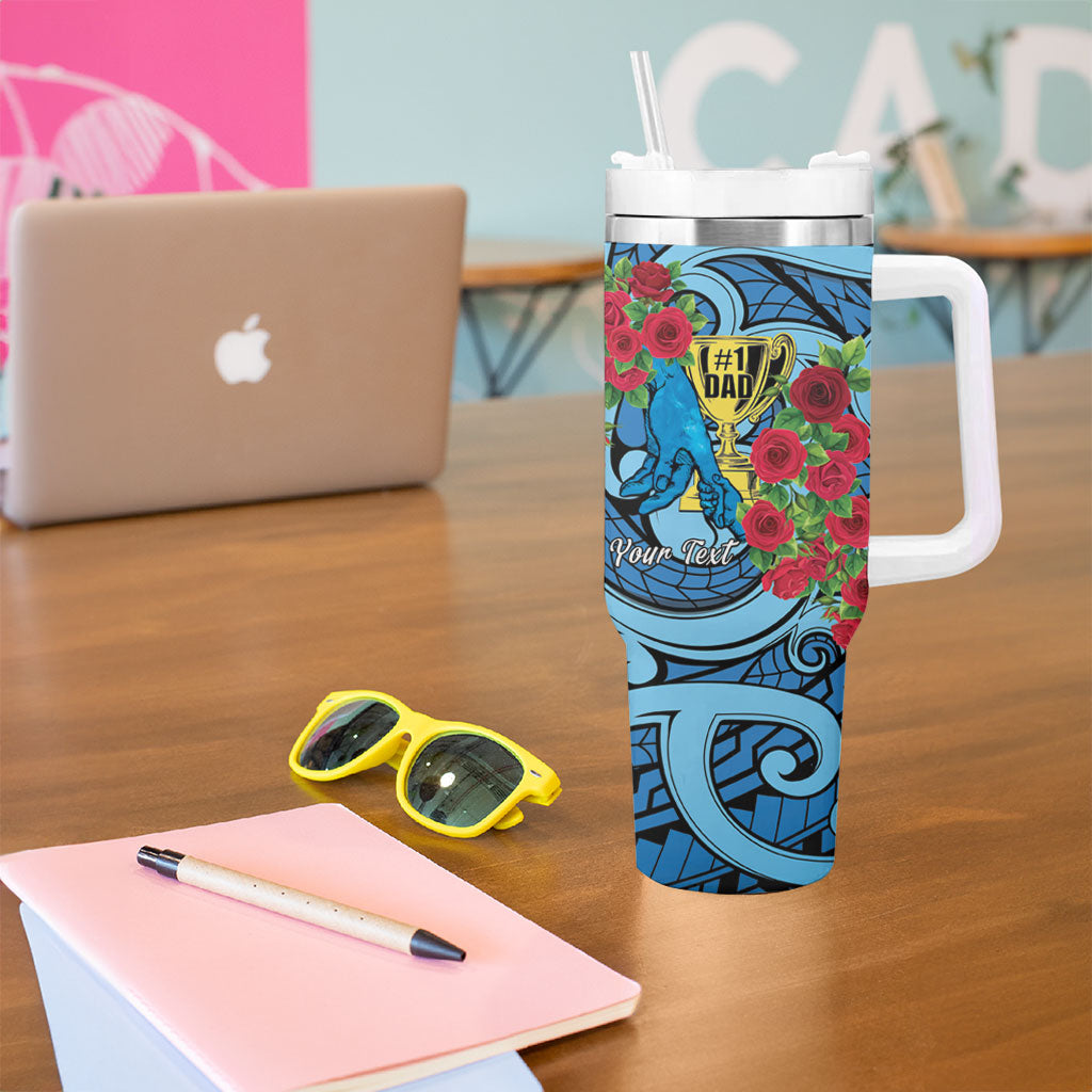 Personalised New Zealand Father's Day Tumbler With Handle Best Dad Trophy Red Rose Maori Pattern LT22 - Polynesian Pride