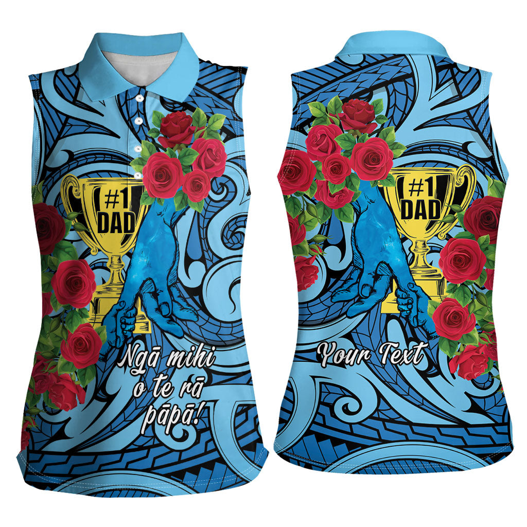 Personalised New Zealand Father's Day Women Sleeveless Polo Shirt Best Dad Trophy Red Rose Maori Pattern LT22 - Polynesian Pride