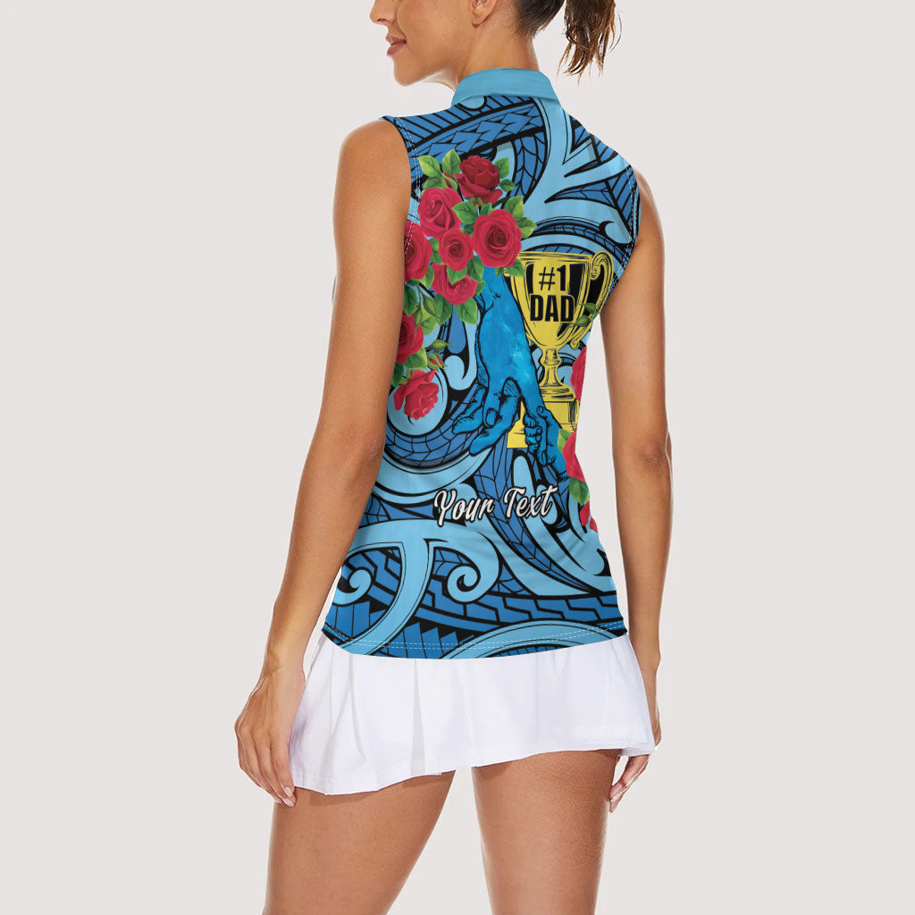 Personalised New Zealand Father's Day Women Sleeveless Polo Shirt Best Dad Trophy Red Rose Maori Pattern LT22 - Polynesian Pride
