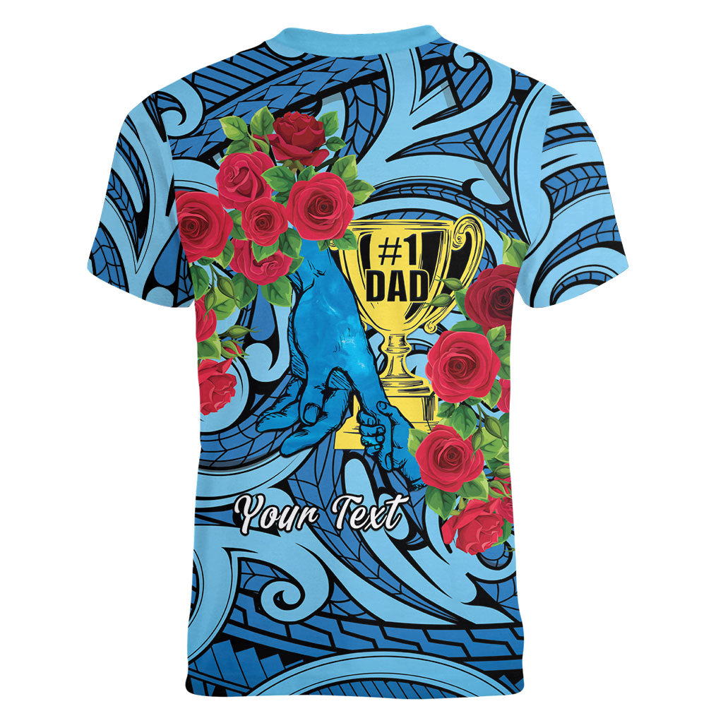 Personalised New Zealand Father's Day Women V-Neck T-Shirt Best Dad Trophy Red Rose Maori Pattern LT22 - Polynesian Pride