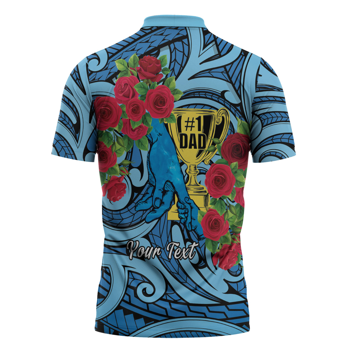 Personalised New Zealand Father's Day Zipper Polo Shirt Best Dad Trophy Red Rose Maori Pattern LT22 - Polynesian Pride