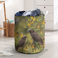 New Zealand Kaka Bird Laundry Basket Kowhai Flower Landscape Style LT22 Green - Polynesian Pride