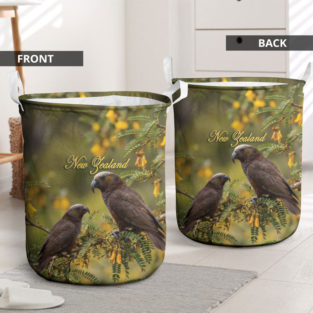New Zealand Kaka Bird Laundry Basket Kowhai Flower Landscape Style LT22 - Polynesian Pride
