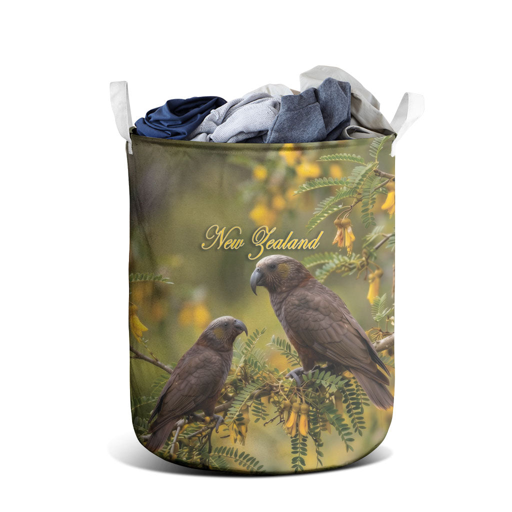 New Zealand Kaka Bird Laundry Basket Kowhai Flower Landscape Style LT22 - Polynesian Pride