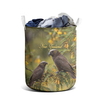 New Zealand Kaka Bird Laundry Basket Kowhai Flower Landscape Style LT22 - Polynesian Pride
