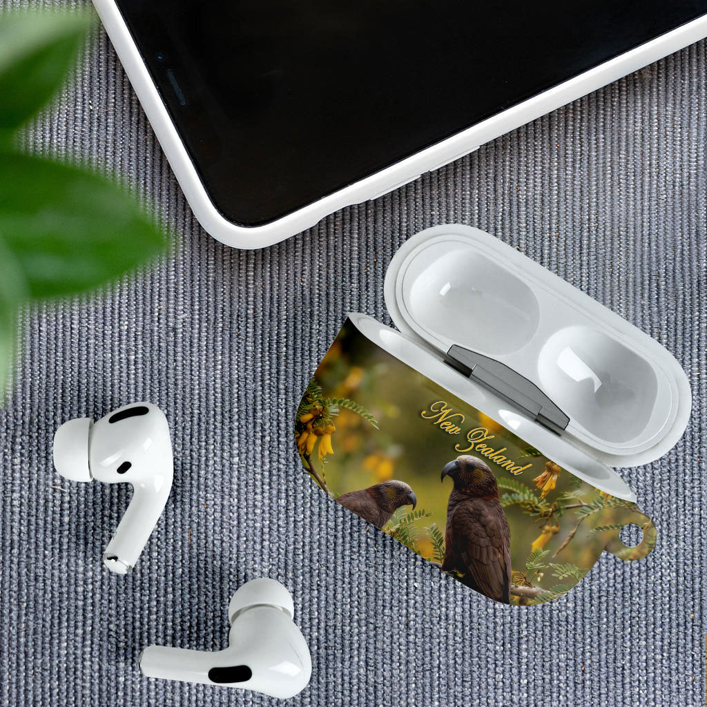 New Zealand Kaka Bird AirPods Case Kowhai Flower Landscape Style
