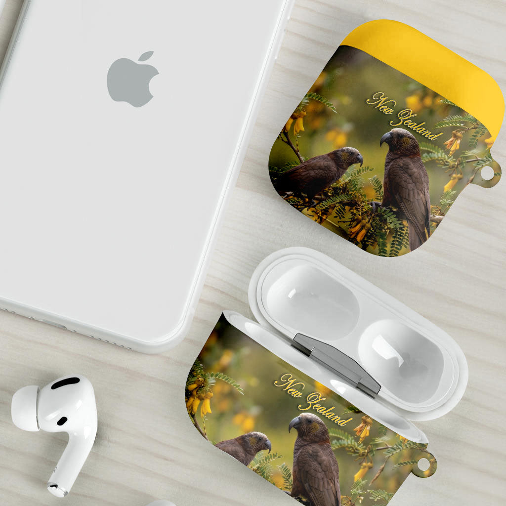 New Zealand Kaka Bird AirPods Case Kowhai Flower Landscape Style