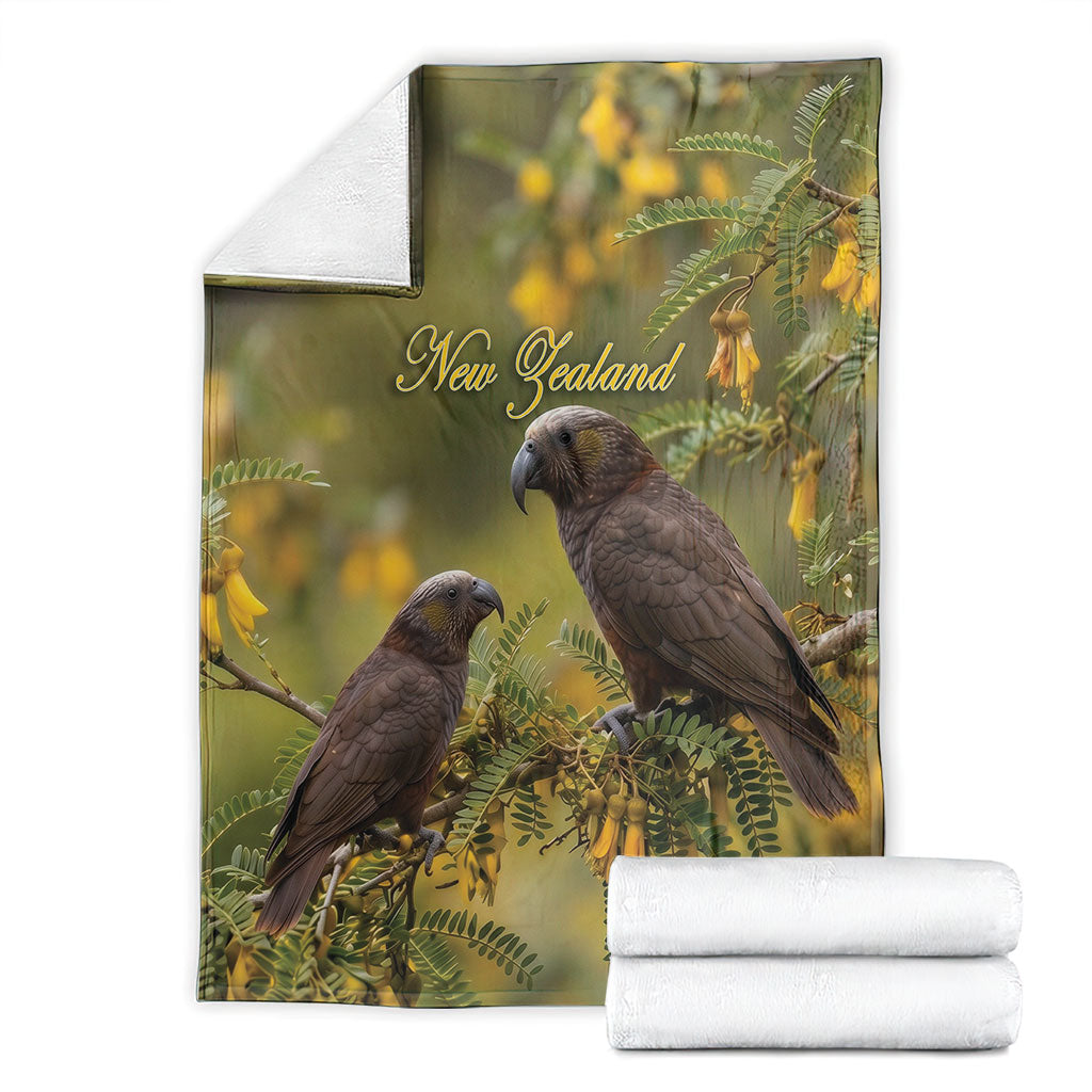 New Zealand Kaka Bird Blanket Kowhai Flower Landscape Style