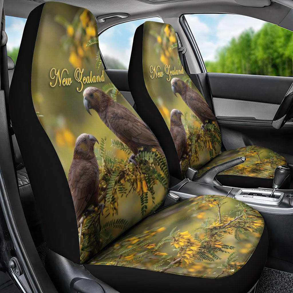 New Zealand Kaka Bird Car Seat Cover Kowhai Flower Landscape Style LT22 - Polynesian Pride