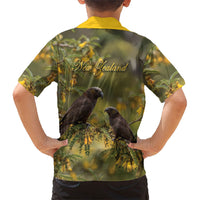 New Zealand Kaka Bird Family Matching Off Shoulder Maxi Dress and Hawaiian Shirt Kowhai Flower Landscape Style LT22 - Polynesian Pride