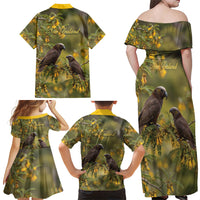 New Zealand Kaka Bird Family Matching Off Shoulder Maxi Dress and Hawaiian Shirt Kowhai Flower Landscape Style LT22 - Polynesian Pride