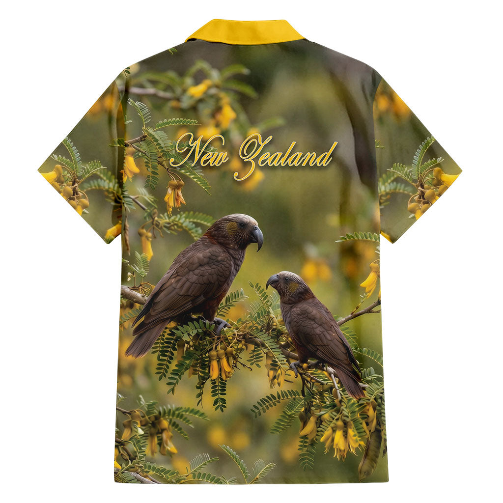 New Zealand Kaka Bird Family Matching Puletasi and Hawaiian Shirt Kowhai Flower Landscape Style LT22 - Polynesian Pride