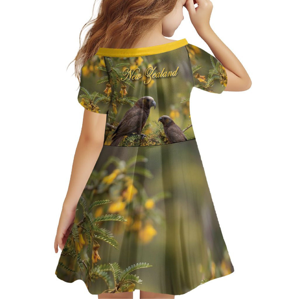 New Zealand Kaka Bird Family Matching Summer Maxi Dress and Hawaiian Shirt Kowhai Flower Landscape Style LT22 - Polynesian Pride