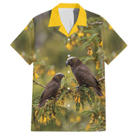 New Zealand Kaka Bird Family Matching Summer Maxi Dress and Hawaiian Shirt Kowhai Flower Landscape Style LT22 Dad's Shirt - Short Sleeve Green - Polynesian Pride