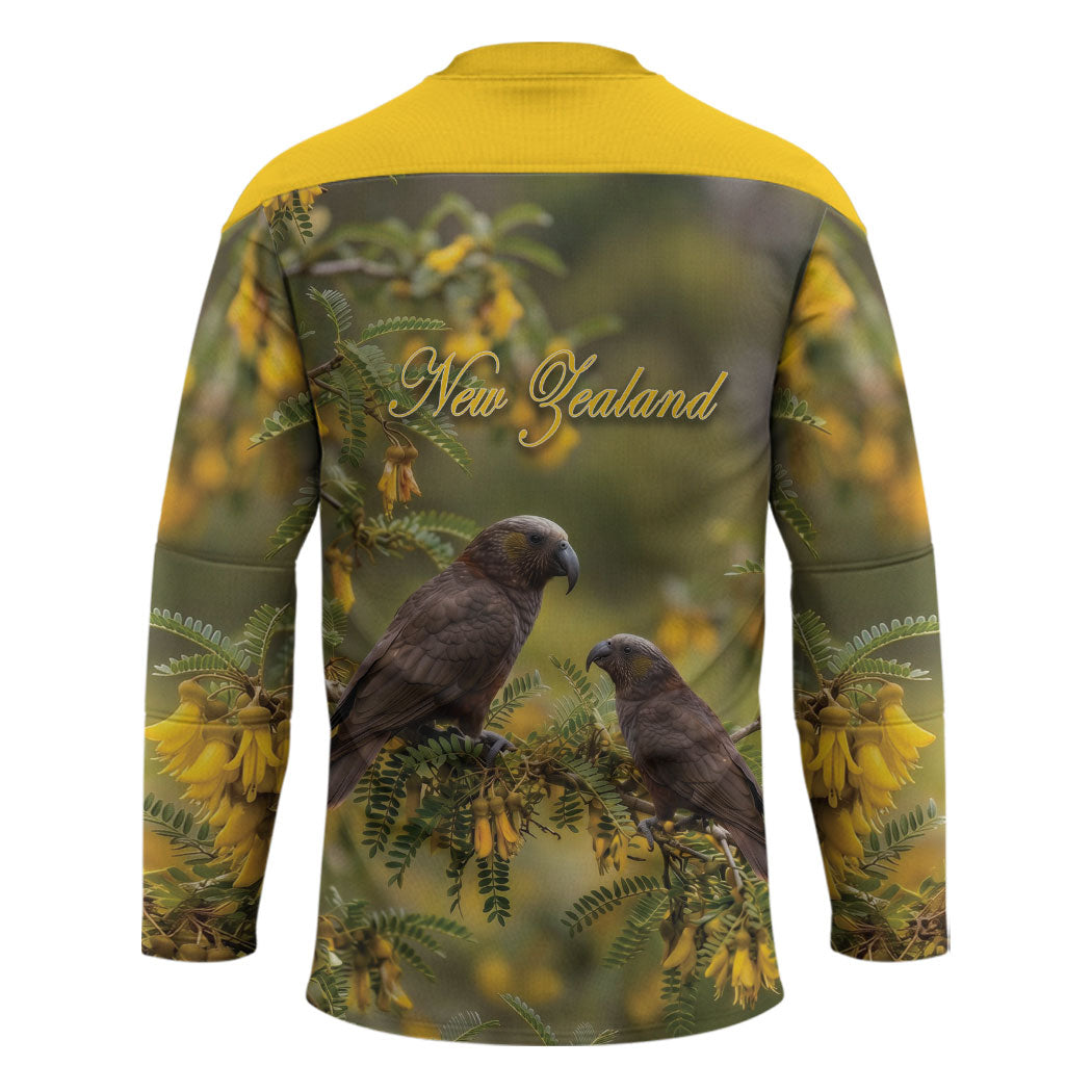 New Zealand Kaka Bird Hockey Jersey Kowhai Flower Landscape Style LT22 - Polynesian Pride