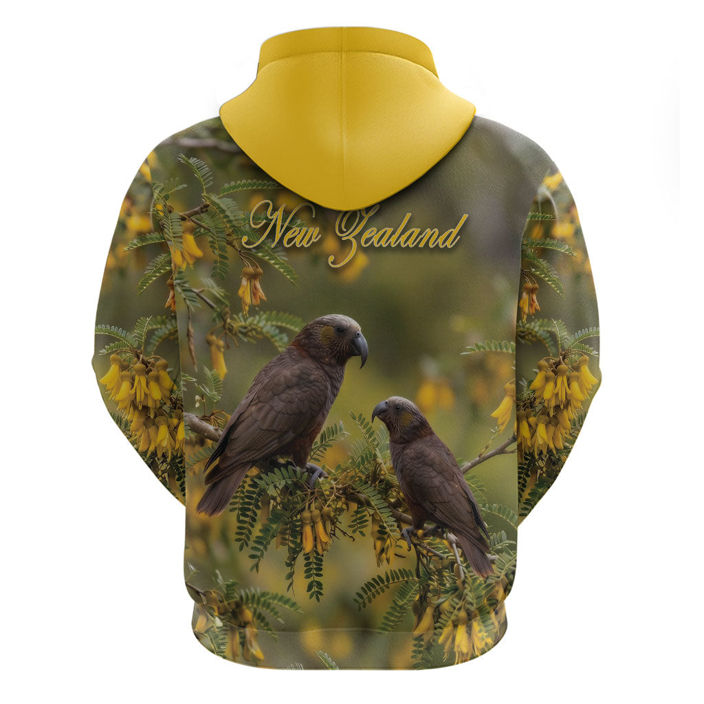 New Zealand Kaka Bird Hoodie Kowhai Flower Landscape Style LT22 - Polynesian Pride