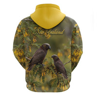 New Zealand Kaka Bird Hoodie Kowhai Flower Landscape Style LT22 - Polynesian Pride