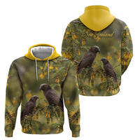 New Zealand Kaka Bird Hoodie Kowhai Flower Landscape Style LT22 - Polynesian Pride